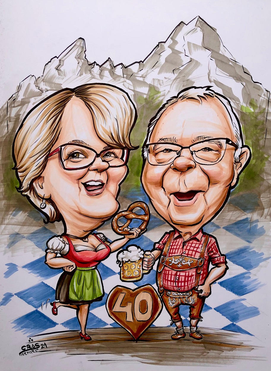 Karikatur Jubiläum bayrisches Ehepaar