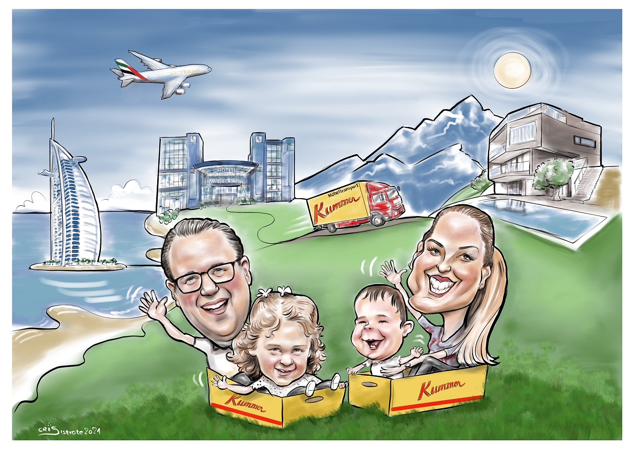 Karikatur Firma Möbeltransport Spedition Familienunternehmen